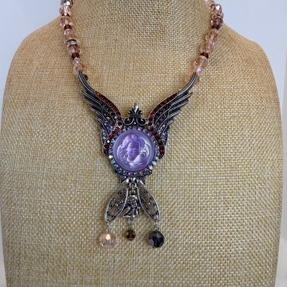 Kirks Folly Purple Cherub Cameo Necklace with Silver and Red Rhinestone Accents - Picture 7 of 7